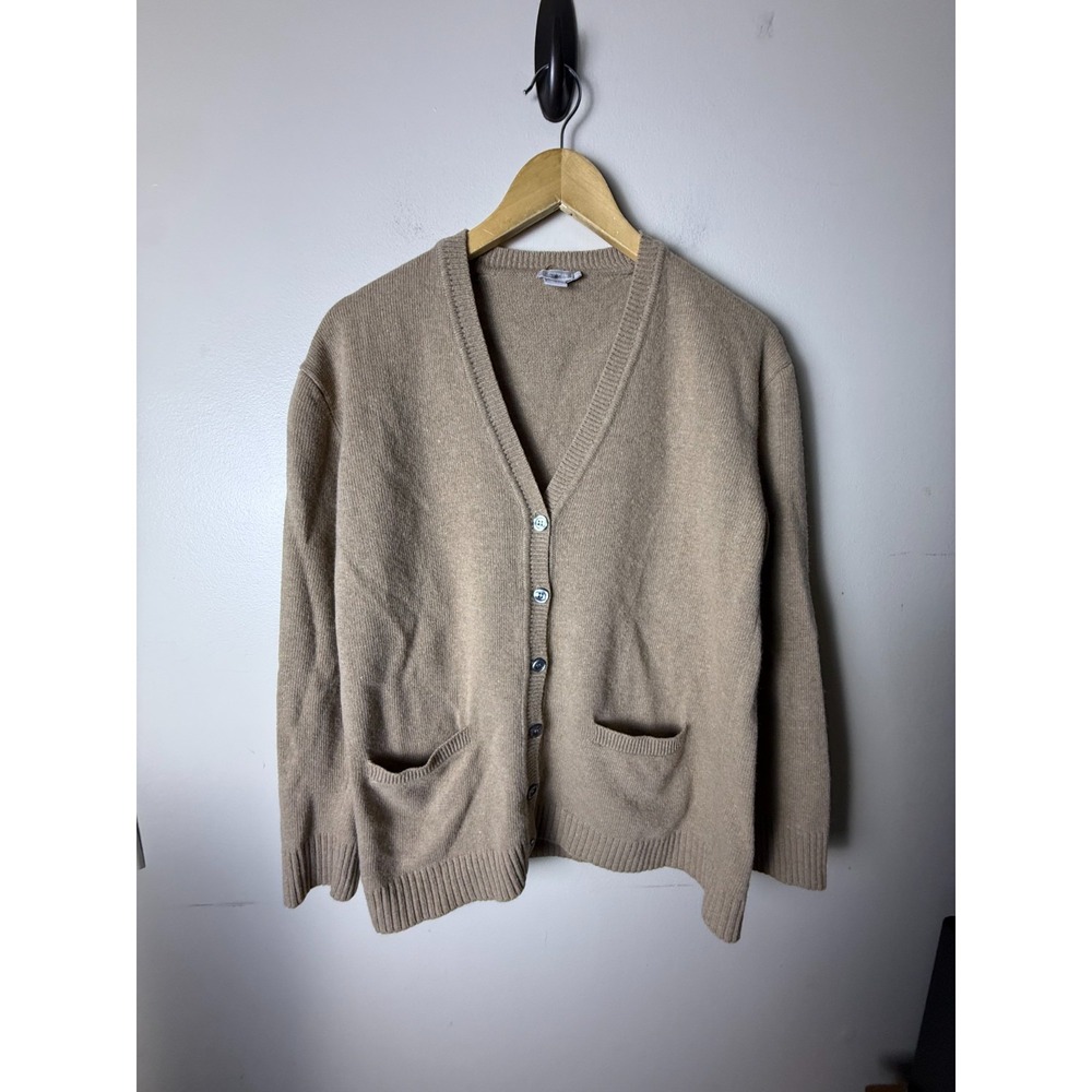 J.Crew Cardigan Sweater Womens M Beige Lambswool Button Pockets Knit Comfort